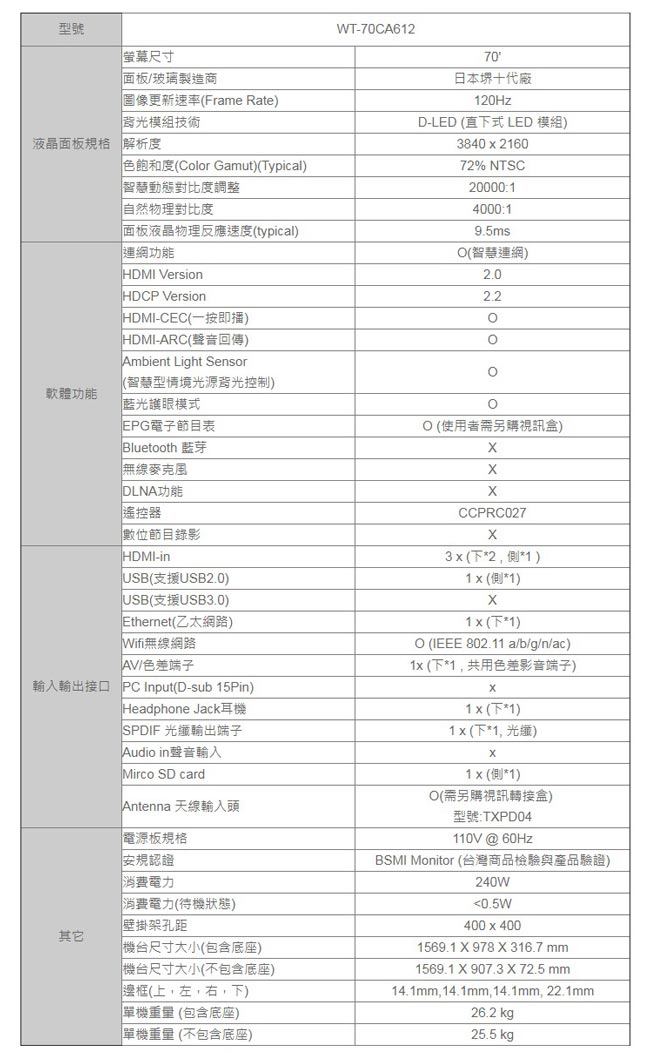 70吋4K液晶電視出租 InFocus WT-70CA612 商品補充圖片 3